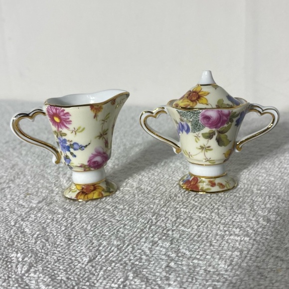 Vintage T. Limoges Casa Elite Miniature Porcelain Creamer & Sugar Bowl Set - Picture 1 of 13